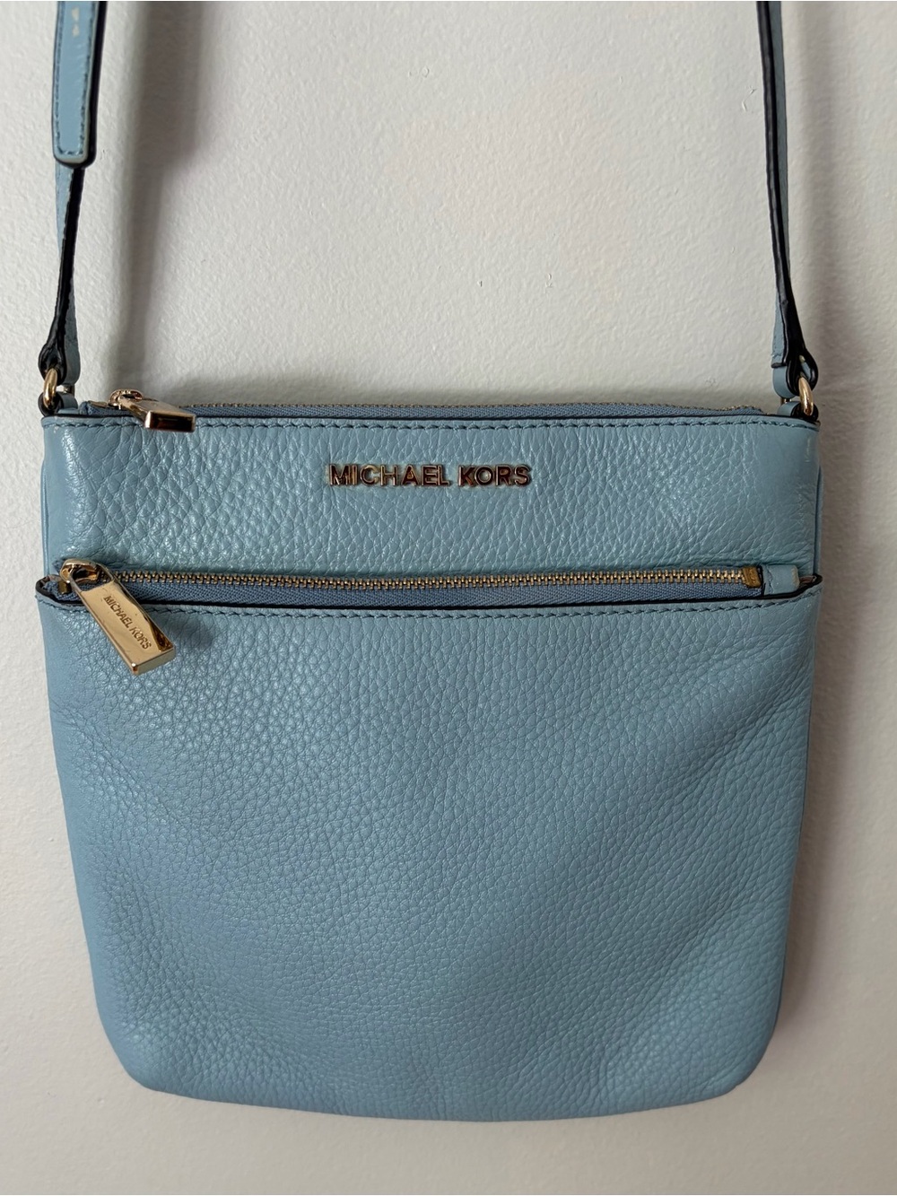 Michael Kors Blue Pebbled Leather Crossbody Bag with Gold Hardware